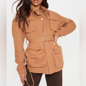 Pretty little thing sand military pencil pocket denim jacket Size 8 US New